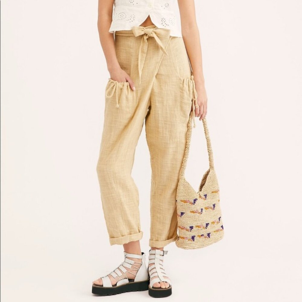 Free People Keep It Going Wrap Pant Straight Leg Tie Knot New S